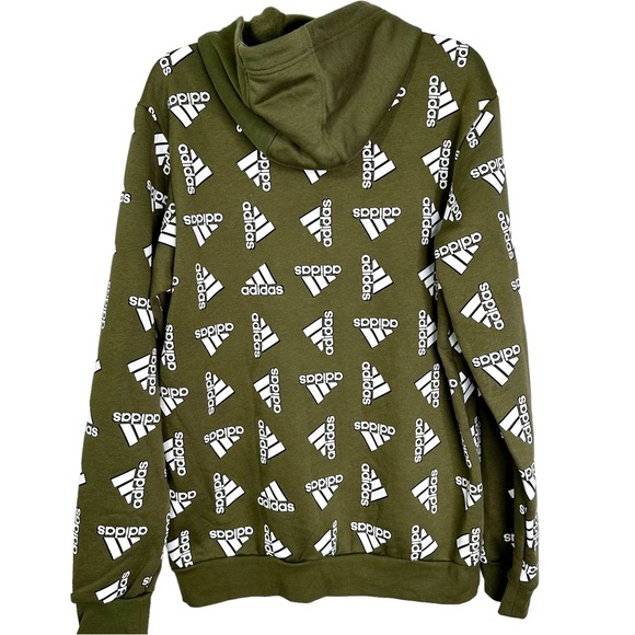 NWT Adidas AOP Fleece Hoodie Pullover Sweatshirt in Olive Men’s Sz L - Picture 2 of 12